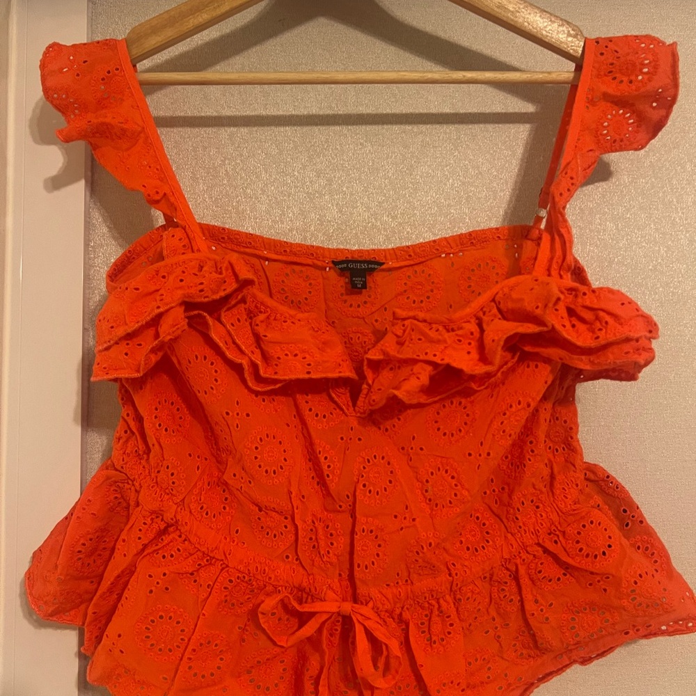 Guess Vibrant Orange Eyelet Blouse